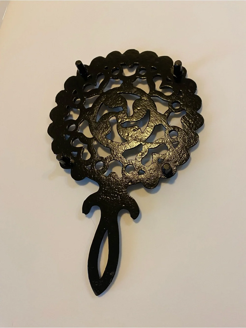 Vintage Cast Iron Trivet - Tulip & Hearts Design Black Hot Plate Wall Decor